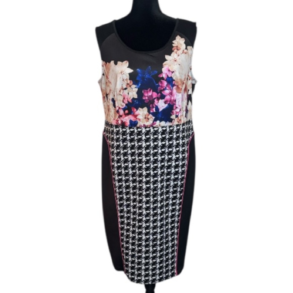 🌹Lane Bryant - Black Floral and Houndstooth Sleeveless Midi Dress - Size 14
